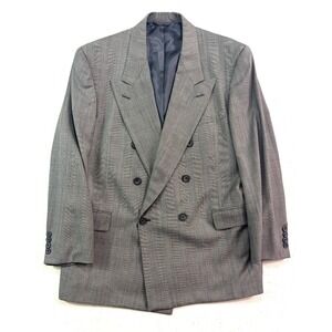 vtg 90s Nick Hilton 43R Double Breasted Blazer Jacket Sport Suit Coat Glen Plaid